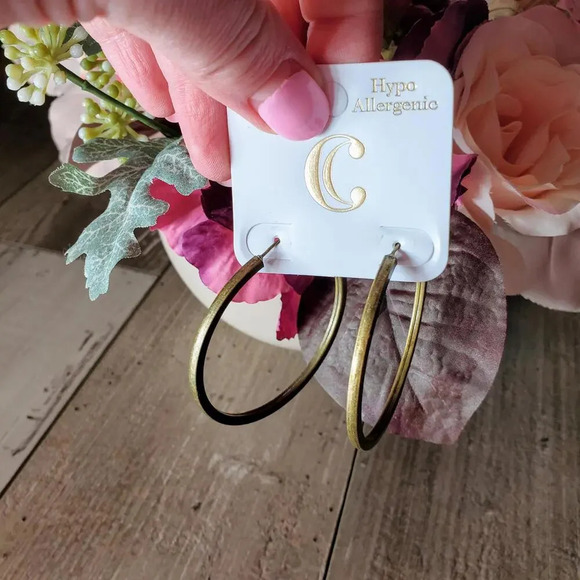 NWT Hypo Allergenic Gold Tone Fashion Hoop Earrings - Picture 8 of 16